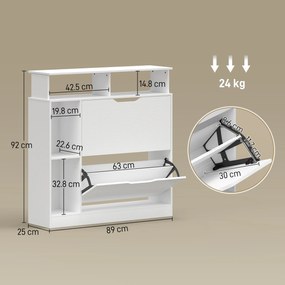 HOMCOM Dulap pentru pantofi, dulap de pantofi, 2 sertare rabatabile, compartimente deschise și raft reglabil, alb | Aosom Romania