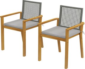 Outsunny Scaune de grădină set 2 buc. Lemn de acacia certificat FSC Stivuibile Scaune din lemn cu spătar din rattan Perne detașabile Cotiere | Aosom Romania