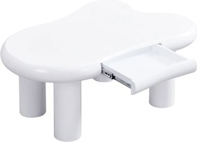 Masă de cafea în formă de nor, din MDF cu iluminare LED și sertar, 98x65,5x40 cm, Alb