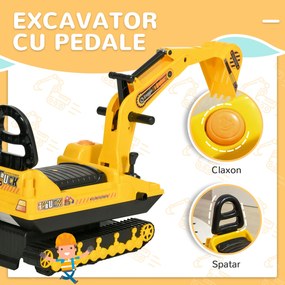 Excavator de jucarie pentru copii HOMCOM, 78x24x58,5cm, galben | Aosom Romania