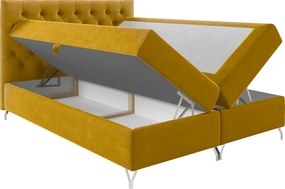 Pat cu boxspring, 200x200, velur galben, GULIETTE + cadou