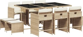 vidaXL Set mobilier de grădină cu perne, 11 piese, bej, poliratan