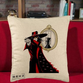Perna Personalizata Hellsing Alucard cu Pistoale, 40x40 cm, Bej, Husa Detasabila, Perna Inclusa, BEKZ®