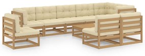 3076692 vidaXL Set mobilier grădină cu perne, 10 piese, lemn masiv de pin