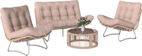Outsunny Set mobilier grădină 4 piese Polyrattan Lounge cu canapea 2 locuri 2 fotolii masă cu sticlă șezut lat și adânc perne groase | Aosom Romania