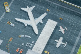 BAMBINO 46990 covor lavabil Aeroport, avioane pentru copii anti-alunecare - verde / gri