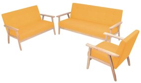 Set canapea din 3 piese, material textil, galben Galben, Fotoliu + canapea 2 locuri + canapea 3 locuri