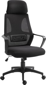 Vinsetto Scaun de Birou Ergonomic cu Brațe și Tetieră Reglabilă, Scaun Pivotant cu Suport Lombar, 64x55x116-126 cm, Negru | Aosom Romania