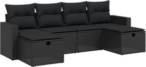 vidaXL Set mobilier de grădină cu perne, 6 piese, negru, poliratan