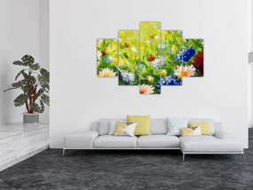 Tablou - Pictură în ulei, pajiște înflorită (150x105 cm)
