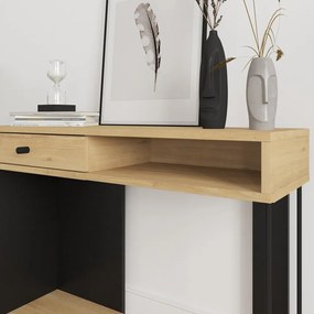 Masă consolă neagră/în culoare naturală cu blat cu aspect de lemn de stejar 35x100 cm Saturne – Marckeric