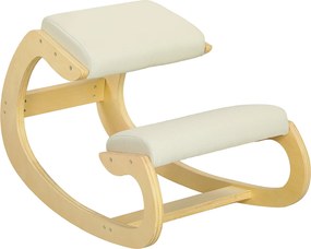 HOMCOM Scaun Ergonomic Postural din Material Textil, Scaun pentru Genunchi cu Mișcare de Legănare, 55x85x55 cm, Alb Crem | Aosom Romania
