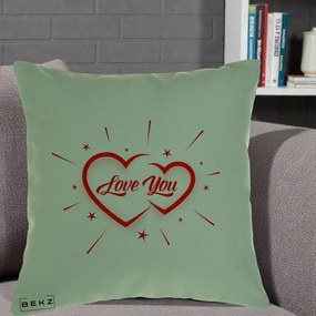 Cadou Romantic - Perna Personalizata Love You Doua Inimi, 40x40 cm, Verde, Husa Detasabila, Perna Inclusa, BEKZ®