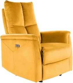 Fotoliu recliner NEPTUN, galben, stofa catifelata/metal, 76x94/160x96