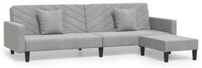 3081843 vidaXL Canapea pat cu 2 perne&taburet, 2 locuri, gri deschis, catifea