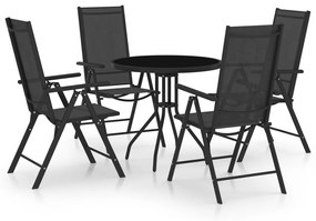 vidaXL Set mobilier de exterior, 5 piese, negru, aluminiu și textilenă