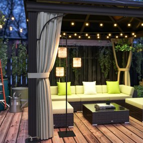 Outsunny Lampă de Exterior Solară cu 3 Lumini în Stil Boho cu Bază Pătrată, 45x45x178 cm, Negru | Aosom Romania