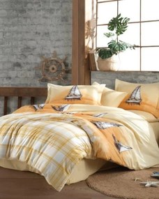 Lenjerie de pat bumbac 100% poplin, pat Single, Hobby Studio, alb / galben, HB1-45