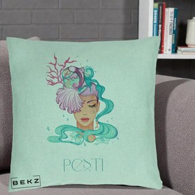 Perna Personalizata Zodiac Pesti Cowgirl, 40x40 cm, Verde Menta, Husa Detasabila, Perna Inclusa, BEKZ®
