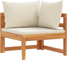 vidaXL Canapea de colț cu perne alb crem, lemn masiv de acacia