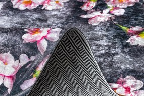 ANDRE 28170 covor lavabil Flori anti-alunecare - gri / roz