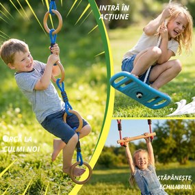 AIYAPLAY Ninja Line copii 10 m set Slackline 9 piese cu 2 inele, leagăn 3-în-1, 2 bare de cățărat pentru 3-8 ani multicolor | Aosom Romania