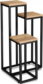 Suport pentru flori LORAN cu 3 rafturi, decor stejar/negru