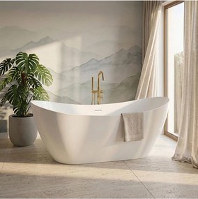 Cada freestanding cu ventil negru Rea Ferrano Slim 160 cm alb