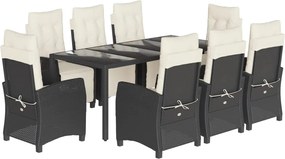 vidaXL Set mobilier de grădină cu perne, 9 piese, negru, poliratan