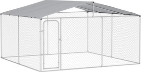 PawHut Țarc pentru Câini Talie Medie, Metal Galvanizat, Acoperiș Oxford, Ușă cu Zăvor, 400x230x232 cm, Argintiu | Aosom Romania