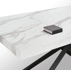 MASA TIFANY BLAT ALB MARMORAT - 140 cm / 90 / h 77 - Pal - EFECT MARMURA - Extensibila - ALB - Metal