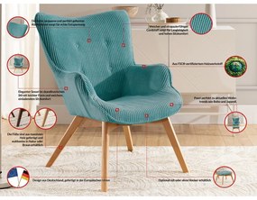 Fotoliu cu taburet turcoaz cu tapițerie din catifea reiată Niko – Ropez