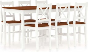 283378 vidaXL Set mobilier de bucătărie, 7 piese, alb și maro, lemn de pin