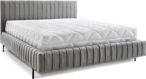 Pat matrimonial gri tapițat cu spațiu de depozitare cu somieră 180x200 cm Plissa – ELTAP