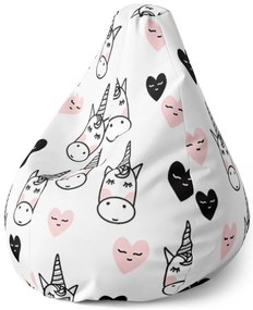 Sac de șezut Pear cap de unicorn - pentru copii, alb