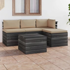 3061794 vidaXL Set mobilier grădină paleți cu perne, 5 piese, lemn masiv pin