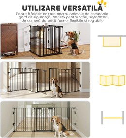 PawHut Poartă pentru Câini de Talie Mică și Medie, Țarc Pliabil cu Structură Modulară cu 5 Panouri, 300x3x74.5 cm, Negru | Aosom Romania