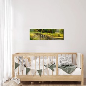 Tablou - Râu lângă pădure, pictură în ulei (cu ceas) (90x30 cm)