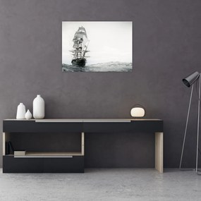 Tablou pe sticlă - O navă care navighează pe ocean (70x50 cm)