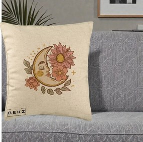 Perna Personalizata Luna Boho Chip Floral, 40x40 cm, Bej, Husa Detasabila, Perna Inclusa, BEKZ®