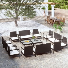 3095964 vidaXL Set mobilier de grădină cu perne, 16 piese, negru, poliratan