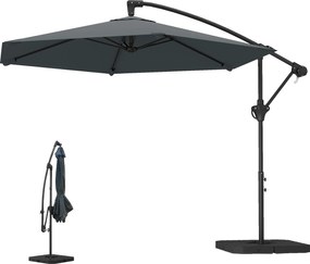 Outsunny Umbrelă tip ampel cca. Ø300 cm umbrelă cu mecanism de blocare, manivelă, suport, greutăți gri închis | Aosom Romania