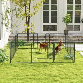 PawHut Gard pentru Câini, Incintă Modulară pentru Câini din 8 Secții pentru Interior și Exterior, 80x100 cm, Negru | Aosom Romania