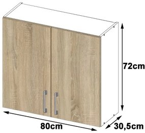 Dulap superior de bucătărie Lula W80 H720 (alb + stejar sonoma). 1068933