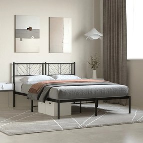 372181 vidaXL Cadru de pat metalic cu tăblie, negru, 150x200 cm