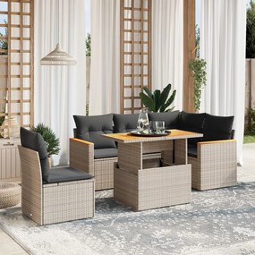 3273083 vidaXL Set mobilier grădină cu perne, 6 piese, gri, poliratan