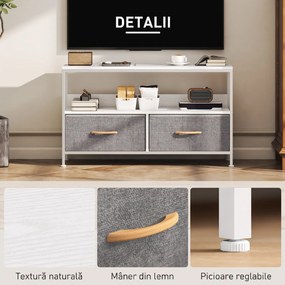 HOMCOM Mobilier TV pentru 47" cu Sertare Pliabile din Material Textil și Raft din Metal și MDF, 98x29x56 cm, Negru | Aosom Romania