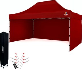 Cort de grădină 3x4,5m Oțel | Foișor pliabil rapid pentru evenimente și petreceri - cu 3 pereți - Roșu