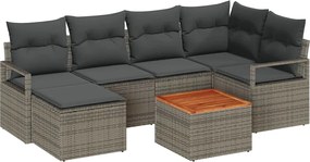 vidaXL Set de canapele pentru grădină cu pernă 7 pcs Gri poliratan