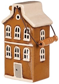 Suport de lumânare Casa cu mâner, maro, ceramică, 13 x 10 x 37 cm